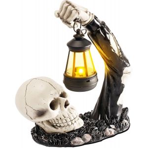 MEVRONISSHOP-Tête de mort avec lampes solaires - Décoration d'Halloween pour l'extérieur et l'intérieur - Statues de tête de mort avec lampes solaires LED - Figurines solaires pour décoration de jard - Neuf