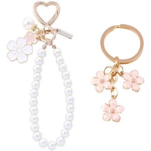 Loc-Bracelet Avec Pendentif Cl&eacute; Pour Femme,Motif Floral,Porte-Cl&eacute;s Pour Femme,Bijou Esth&eacute;tique,Mignon (1 Bracelet &Agrave; Fleurs + 1 Pendentif Cl&eacute;),Multicolore,L - Neuf