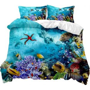 Parure De Lit - X Cm - Motif Animaux Marins - Motif : Tortue, Poisson, Corail - Motif Oc&iquest;&iquest;An - Bleu Marine - X Cm - Neuf