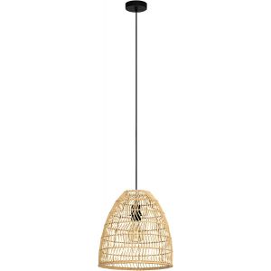 Subzonal-Suspension Luminaire Ayesgarth, Lustre Pour Salon Et Salle &Agrave; Manger, Lampe De Plafond &Agrave; Suspendre Au Design Boh&egrave;me, Rotin Naturel Et M&eacute;tal Noir, Douille E27 - Neuf
