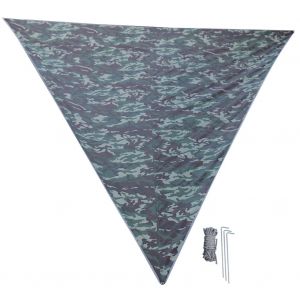 Auvent De Camping Super Grand, Pare-Soleil, Portable, Coupe-Vent, Triangulaire, Tapis De Sol Exterieur (Camouflage Jungle 4 X 4 X 4 M) - Neuf