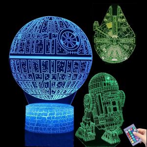 Star Wars Lampe 3d, 3 Pièces Veilleuse 3d Illusion, Led Illusion Night Light Avec 7 Couleurs Commande Tactile Et Télécommande 16 Couleurs, Star Wars Cadeau Lampe Pour Enfants, Garçons, Filles - Neuf