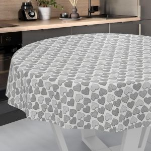 SJZG-Nappe En Toile Cir&eacute;e, Lavable, Pour Table De Jardin, Ext&eacute;rieur Et Int&eacute;rieur, Ronde, Bord Coup&eacute;, Motif Coeur Gris, 140 Cm - Neuf