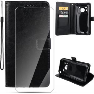 acdsgd-tui cuir pour Blackview BV6200, Coque rabat en cuir avec fermeture magn&eacute;tique, r&eacute;sistante aux chocs, porte-cartes et fonction support pour Blackview BV6200 (Noir), incluant 1 verre tremp&eacute; HD - Neuf