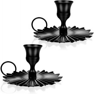 Lot de 2 bougeoirs rétro en fer, chandelier vintage avec poignée, chandelier en métal noir pour décoration de table, mariage, fête, Noël, Halloween, pendaison de crémaillère - Neuf