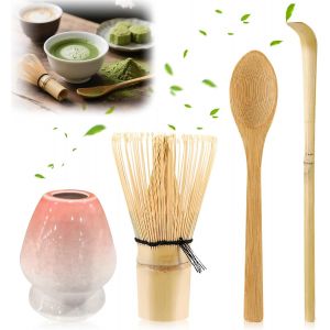 Kalanka-4 Pièces Matcha Kit Fouet Matcha Bambou Matcha Japonais Kit 2 Cuillere Matcha Portefouet En Céramique Kit Matcha Complet Pour La Cérémonie (Rose) - Neuf