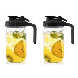 2set 32oz Pot Pour Bec Couvercle Pichet En Verre Avec Couvercle,Pichet De Lait Maternel,Sceau Pour Jus,Lait,Café,T - Neuf