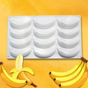 12 Cavité Moule En Silicone Banane 3d Pour La Cuisson Mousse Au Chocolat Gâteau Crème Glacée Dessert Moule À Pâtisserie Outils De Décoration - Neuf