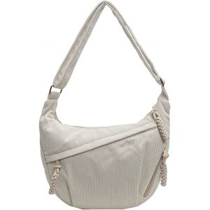 Sac À Bandoulière En Velours Côtelé Pour Femme - Sac À Bandoulière En Demi-Lune - Pour L'École, Le Bureau, Le Travail, Les Voyages, Les Excursions, Le Shopping (Blanc), Crème[H1927] - Neuf