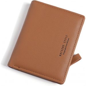 KALANKA-Portefeuille Femme en Cuir Petit à Fermeture Éclair Porte Monnaie Femmes Slim Court Portefeuilles avec 7 Emplacements de Carte (Marron) - Neuf