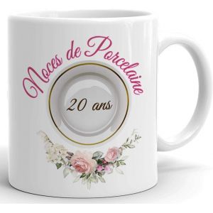 Eryi-Tasse-Mug Cadeau Anniversaire 20 Ans De Mariage Noce De Porcelaine Original Amour Couple Romantique - Neuf