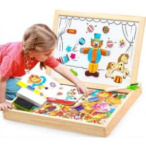 Ototon® Puzzles en Bois Magnétique 100 Pcs Tableau Double Face Aimanté Planche à Dessin Stylos Colorés Craies Jouet Educatif Enfant - Neuf