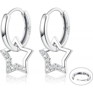 Kal-Boucles D'oreilles Fille Femme Argent Sterling 925 Boucles D'oreilles Pendantes En &Eacute;toile Argent Boucles D'oreilles Cr&eacute;oles Fantaisie Boucles D'oreilles Pendantes Argent Cr&eacute;oles Fille Femme - Neuf