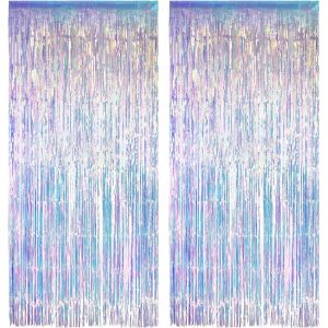 Chenquansarl-2 Pcs Rideau Métallique De Franges Pour Anniversaire, Rideau De Fête Laser Bleu Glaciaire, Rideau Brillant En Aluminium Tinsel, Décoration De Mur Avec Rideau Fil 1 * 2m - Neuf