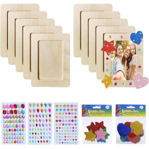 Tianyi-Lot De 10 Cadres Photo En Bois Pour Bricolage Avec Strass Autocollants + Autocollant &Eacute;toile + Autocollant D'amour Pour Enfants, Cadre Photo En Bois, Bricolage - Neuf
