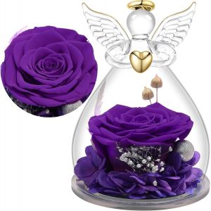 Rose Eternelle Cadeau Maman Noel,Ange Gardien en Verre avec Fleur Eternelle Cadeau Noel Femme Mamie Amie Anniversaire No&euml;l Saint Valentin Femme F&ecirc;te des M&egrave;res - Neuf