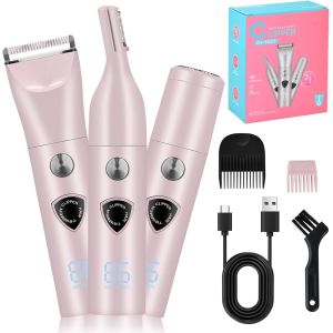 Rechargeable Rasoir Electrique Femme, 3-In-1 Tondeuse Femme Intime Avec Affichage Led, Epilateur Visage Femme, Tondeuse &Eacute;lectrique Pour Visage Aisselles Jambes, Utilisation Humide Et S&egrave;che - Neuf