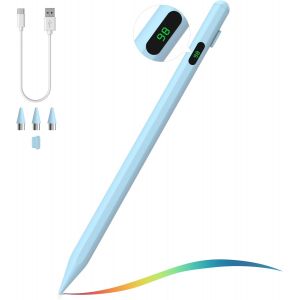 Eryi-Stylet Pour Écran Tactile, Stylet Universel Compatible Avec Ipad/Iphone/Samsung/Autres Smartphones Et Tablettes Ios/Android, Stylet De Tablettes Avec Affichage De Batterie, Bleu - Neuf