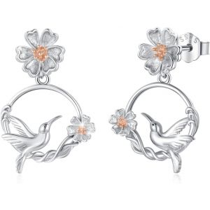 Chenquansarl-Boucles D'oreilles Colibri Pour Femme En Argent Sterling - Motif O Au Marguerite - Dangle Drop - Bijoux Cadeaux Pour Femmes Et Filles - Neuf
