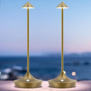 Ulteronixshop-Lampe De Chevet Tactile Sans Fil Usb, 2pcs 6000mah Lampe De Table Led Metal Rechargeable, Design Modern, Lumiere Bureau Batterie Pour Restaurant, Terrasse, Exterieur, Interieur (Bronze - Neuf