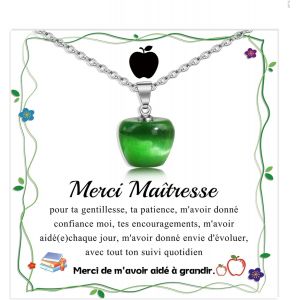 Kalanka-Cadeau Maitresse D'école Fin D'année, Merci Maitresse Atsem Institutrice, Cadeau Personnalisé Maitresse Collier Professeur Retraite Noel, Collier Femme Forme De Pomme - Neuf