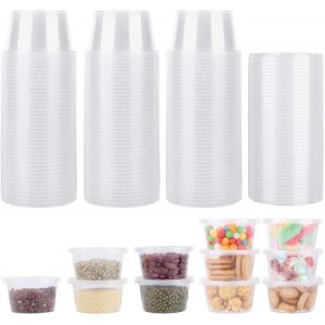 LETNERNY-Lot De 50 Petit Pot À Sauce En Plastique Avec Couvercle, 100Ml Contenants, Boîtes De Alimentaires, Conservation Bébé, Passe Au Micro-Ondes, Convient Pour Les Condiments, Les - Neuf
