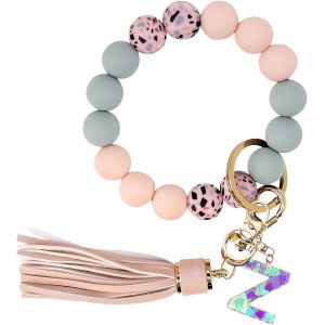 Kal-Porte-Cl&eacute;s Fille Avec Initiales, Porte-Cl&eacute;s Pour Femme, Bracelet Pour Femme, Porte-Cl&eacute;s De Voiture, Perles En Silicone, Cha&icirc;ne De Cl&eacute;s Pour Femme - Neuf