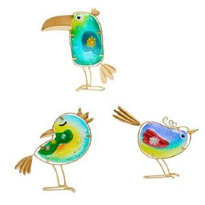 D&eacute;coration d'oiseaux amusante en m&eacute;tal et verre pour int&eacute;rieur et ext&eacute;rieur,lot de 3 - Neuf