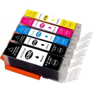 Pack multi, 5 cartouches d'encre XL avec puce compatibles pour Canon TS TS 5050 5051 5053 5055 6050 6051 6052 8050 8051 8052 8053 9050 9055,1 x noir, 1 x rose, 1 x jaune - Neuf