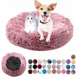 Panier Rond Pour Chien En Tissu Peluche Doux - Lit Lavable Anti-Dérapant Avec Coussin Apaisant Pour Chat - Petit Et Moyen Taille - Gris Clair 60cm - Neuf