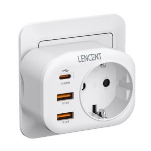 Lencent¿Extension De Prise Murale Eu,Avec 1 Prise Ac,2 Usb Qc3.0 Et 1 Type C Pd 20W,Chargeur Rapide Multi-Prise Pour La Maison Et Les Voyages.1Ac 2U1C.2P - Neuf