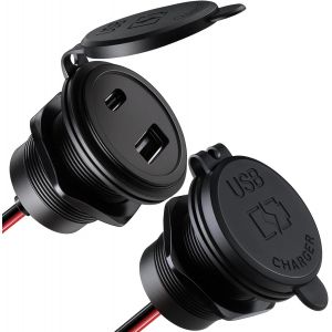 Aluminium Prise Usb C 12V Encastrable, Double Prise 12 Volt Voiture Pd & Qc Chargeur Usb &Eacute;tanche Pour Bateau Marine Camping-Car Camion Caravane, Sans Led 2 Pi&egrave;ce - Neuf