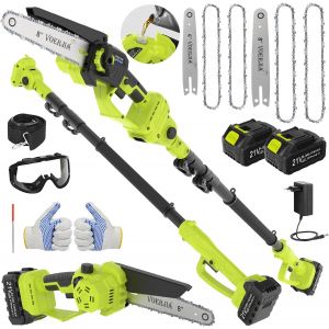 MEVRONISSHOP-lagueuse sur Perche 2-en-1 avec Mini Tron&ccedil;onneuse 6&iquest; & 8&iquest;, Extension Jusqu&iquest;&agrave; 4,9 m, Moteur Brushless, 2&times;4.0Ah Batteries, Tron&ccedil;onneuse &Eacute;lectrique Sans Fil pour Coupe Branches et Jardin - Neuf