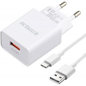 KALANKA-Chargeur Secteur Super Rapide 3.0 pour Huawei P50 P40 Pro P30 P20 Mate 40 30 20 10 Honor V30 Pro V10 Nova 5T/9/10/8i 18W Fast Charging avec Cable Type C 1.5M pour Google HTC - Neuf