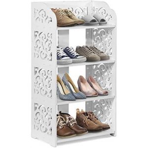 Kgabery-Étagère À Chaussures Blanche Meuble De Rangement De Salle De Bain-Étagère À Chaussures Moderne Sculpté 4 Niveaux Armoire À Chaussures Étagère De Rangement Organisateur Étagère-40x23x71 Cm - Neuf