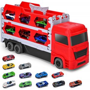 ERYI-Camion Jouet Voiture De Transporteur Piste De Course Éjectable Avec 12 Petite Voitures, Rouge Pour Enfants Garçons Et Filles De 3 À 6 Ans - Neuf