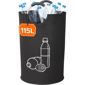 Eryi-115l Collecteur De Bouteilles, Poubelle Tri Selectif Pour Plastique, Bouteilles Verre, Poubelle Exterieur De Recyclage Avec Poignée En Aluminium, Poubelle Cuisine Rangement De Bouteilles, Noir - Neuf