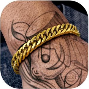 Eryi-Bijoux Punk Hip Hop - Gourmette Homme Plaqué Or/Noir/Acier Inoxydable 19/21/23cm De Longueur - Chaîne Bracelet Maille Grosse 8/12/17mm De Largeur, Bracelets Cadeau Pour Homme Garçon - Neuf