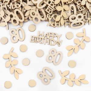 TIANYI-Lot de 100 Confettis en Bois pour 80e Anniversaire - 1,5 à 6,3 cm - Décoration de Table pour 80 Ans - Neuf