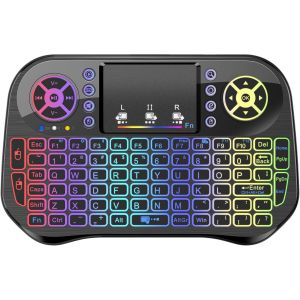 TIANYI-i10 Mini Clavier sans Fil Smart TV Clavier Mini sans Fil Rétroéclairé avec Souris Touchpad, Bluetooth et 2,4 GHz USB Clavier pour Android TV Box/HTPC/Pad/Notebook/Projector - Neuf