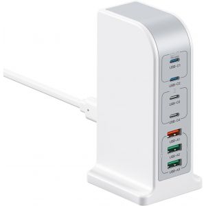 Usb C Charger 180w, Multi Chargeur Usb,7 Ports Avec 4 Usb-C+ 3 Usb-A, Chargeur Rapide Pour Macbook Pro/Ipad, Iphone 16/15/14/13/12 Pro Max/Samsung S25/S24 Ultra/Google - Neuf