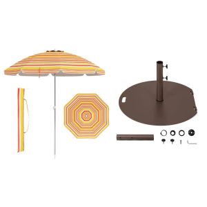 Parasol De Plage 178 X 206 Cm Inclinable Avec Protection Uv Et Stabilit&eacute; Renforc&eacute;e En Polyester Rouge Et Jaune Helloshop26 20_0021170 - Neuf
