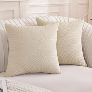 Cauc-Lot De 2 Decorative Housse Coussin 50x50, Housse De Coussin Super Doux Polyester, Cushion Covers Avec Fermeture Eclair Caché, Pour Maison Salon Chambre Lit Clic Clac, Beige Clair - Neuf