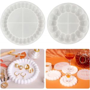 Lot De 2 Moules En Silicone Pour Dessous De Verre En R&eacute;sine &Eacute;poxy - Dessous De Verre En Silicone - Moule Rond Pour B&eacute;ton - Pour Plateau &Agrave; Th&eacute; - Neuf