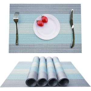 Eryi-Lot De 4 Set De Table Tissu Lavable Rectangulaire 30 X 45 Napperon En Coton Et Lin Dégradé Gris Noir Moderne Imperméables Antidérapant Résistant À L'usure, Pour Salle À Manger Et Cuisine - Neuf