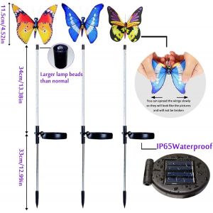 ASFASFq-lumières solaires jardin extérieur, 3 pièces umières papillon solaires avec lumières de chemin de fleurs solaires à LED multicolores pour jardins, terrasses, pelouses, cours - Neuf