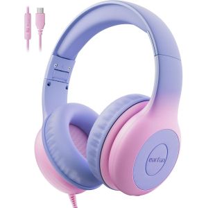 LORANKA-Casque Audio Enfant Filaire avec Micro, Limiteur de Volume 85/94 DB, USB-C, Partage Audio, Son St&eacute;r&eacute;o, Arceau R&eacute;glable, Pliable, Casque Enfants pour &Eacute;cole/Voyage/T&eacute;l&eacute;phone, Violet Rose - Neuf