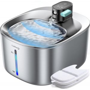Fontaine &Agrave; Eau Pour Chat 4l En Acier Inoxydable Avec Detecteur De Mouvement Distributeur Eau Chat Sans Fil &Agrave; Pile Au Lithium 4000 Mah Int&eacute;gr&eacute;e, Pompe &Agrave; Eau Silencieuse, Avec 2 Filters - Neuf
