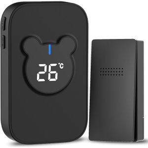 HUEJ-Sonnette Sans Fil,150M Sonnette De Porte Ip65 &Eacute;tanche Carillon Electronique,Kit De Carillon Et 38 M&eacute;lodies Au 3 Niveau Volume Pour Maison,Bureau,H&ocirc;tel (Noir 1+1) - Neuf