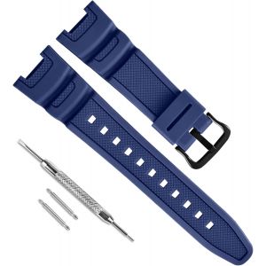 Kal-Bracelet De Rechange Étanche En Résine Naturelle Pour Casio Sport Sgw-100 (Boucle Noire/Bleu) - Neuf
